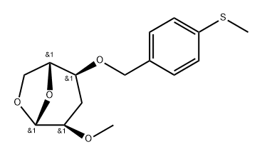 .beta.-D-ribo-Hexopyranose, 1,6-anhydro-3-deoxy-2-O-methyl-4-O-4-(methylthio)phenylmethyl- Struktur