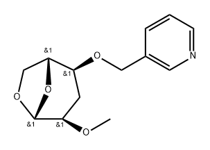.beta.-D-ribo-Hexopyranose, 1,6-anhydro-3-deoxy-2-O-methyl-4-O-(3-pyridinylmethyl)- 化学構造式