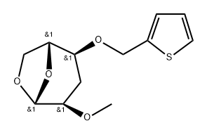 .beta.-D-ribo-Hexopyranose, 1,6-anhydro-3-deoxy-2-O-methyl-4-O-(2-thienylmethyl)- Structure