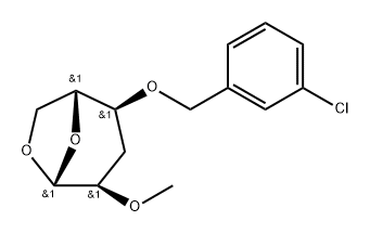 .beta.-D-ribo-Hexopyranose, 1,6-anhydro-4-O-(3-chlorophenyl)methyl-3-deoxy-2-O-methyl- 化学構造式