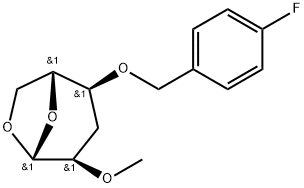 .beta.-D-ribo-Hexopyranose, 1,6-anhydro-3-deoxy-4-O-(4-fluorophenyl)methyl-2-O-methyl- 化学構造式