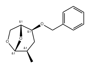 .beta.-D-ribo-Hexopyranose, 1,6-anhydro-2,3-dideoxy-2-methyl-4-O-(phenylmethyl)- Structure