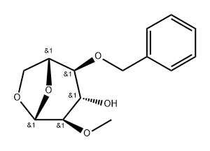 .beta.-D-Glucopyranose, 1,6-anhydro-2-O-methyl-4-O-(phenylmethyl)- Structure