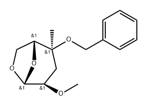 .beta.-D-ribo-Hexopyranose, 1,6-anhydro-3-deoxy-4-C-methyl-2-O-methyl-4-O-(phenylmethyl)- Struktur