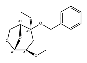 .beta.-D-ribo-Hexopyranose, 1,6-anhydro-3-deoxy-4-C-ethyl-2-O-methyl-4-O-(phenylmethyl)-,112339-21-6,结构式