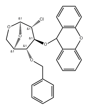 .beta.-D-Glucopyranose, 1,6-anhydro-2-chloro-2-deoxy-4-O-(phenylmethyl)-3-O-9H-xanthen-9-yl- Structure