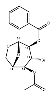.beta.-L-Glucopyranose, 1,6-anhydro-3-bromo-3-deoxy-, 4-acetate 2-benzoate Structure