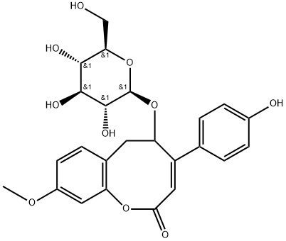 2H-1-Benzoxocin-2-one, 5-(β-D-glucopyranosyloxy)-5,6-dihydro-4-(4-hydroxyphenyl)-9-methoxy- Struktur