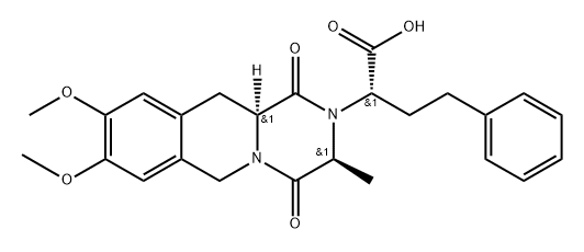 2H-Pyrazino[1,2-b]isoquinoline-2-acetic acid, 1,3,4,6,11,11a-hexahydro-8,9-dimethoxy-3-methyl-1,4-dioxo-α-(2-phenylethyl)-, (αS,3S,11aS)- Structure