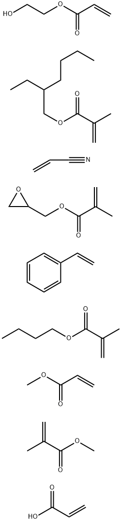 2-Propenoic acid, 2-methyl-, butyl ester, polymer with ethenylbenzene, 2-ethylhexyl 2-methyl-2-propenoate, 2-hydroxyethyl 2-propenoate, methyl 2-methyl-2-propenoate, methyl 2-propenoate, oxiranylmethyl 2-methyl-2-propenoate, 2-propenenitrile and 2-propeno|