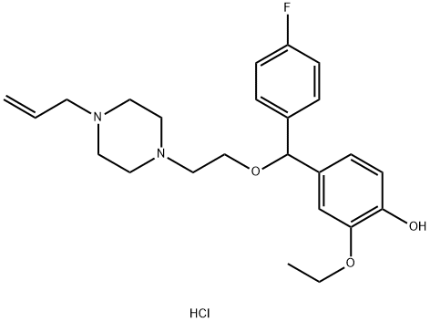 Phenol, 2-ethoxy-4-[(4-fluorophenyl)[2-[4-(2-propen-1-yl)-1-piperazinyl]ethoxy]methyl]-, hydrochloride (1:2) Structure