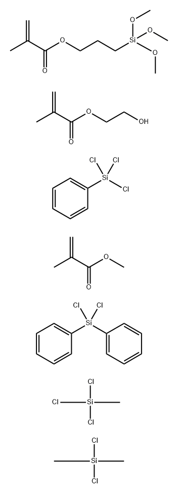2-Propenoic acid, 2-methyl-, 2-hydroxyethyl ester, polymer with dichlorodimethylsilane, dichlorodiphenylsilane, methyl 2-methyl-2-propenoate, trichloromethylsilane, trichlorophenylsilane and 3-(trimethoxysilyl)propyl 2-methyl-2-propenoate Structure