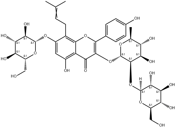 4H-1-Benzopyran-4-one, 3-[(6-deoxy-2-O-β-D-glucopyranosyl-α-L-mannopyranosyl)oxy]-7-(β-D-glucopyranosyloxy)-5-hydroxy-2-(4-hydroxyphenyl)-8-(3-methyl-2-bute-1-nyl)-|双藿苷A