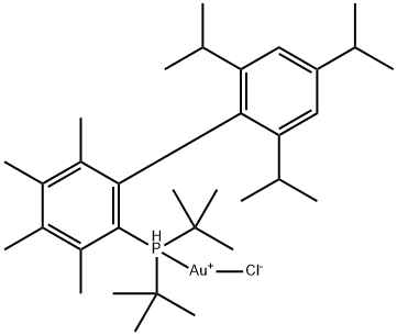 双(1,1-二甲基乙基)[3,4,5,6-四甲基-2′,4′,6′-三(1-甲基乙基)[1,1′-联苯基]-2-基]膦]氯金, 1140907-91-0, 结构式