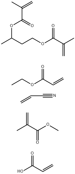 2-Propenoic acid ethyl ester polymer with methyl 2-methyl-2-propenoate, 1-methyl- 1,3-propanediylbis(2-methyl-2-propenoate), 2-propenenitrile and 2-propenoic acid,114223-00-6,结构式
