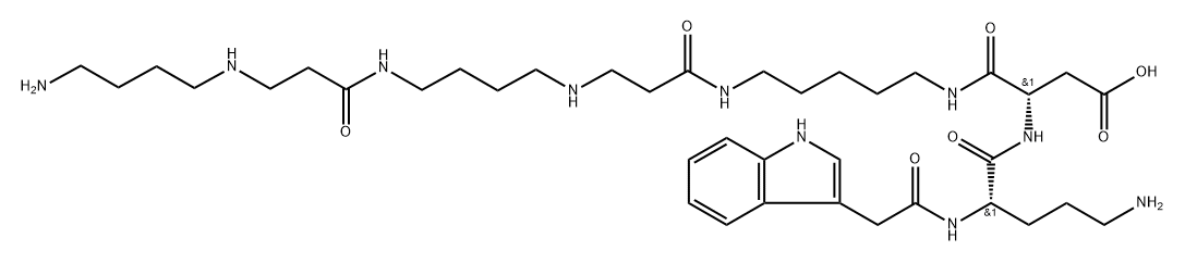 N-[(1S,4S)-1-(3-アミノプロピル)-4-(2-ヒドロキシ-2-オキソエチル)-2,5,13,22-テトラオキソ-3,6,12,16,21,25,30-ヘプタアザトリアコンタン-1-イル]-1H-インドール-3-アセトアミド 化学構造式