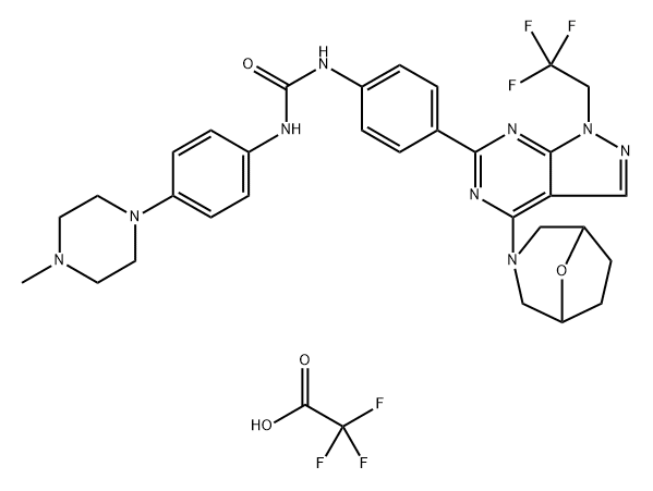 Urea, N-[4-(4-Methyl-1-piperazinyl)phenyl]-N'-[4-[4-(8-oxa-3-azabicyclo[3.2.1]oct-3-yl)-1-(2,2,2-trifluoroethyl)-1H-pyrazolo[3,4-d]pyriMidin-6-yl]phenyl]-, CF3COOH salt,1144076-41-4,结构式