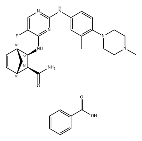 1145859-64-8 Bicyclo[2.2.1]hept-5-ene-2-carboxamide, 3-[[5-fluoro-2-[[3-methyl-4-(4-methyl-1-piperazinyl)phenyl]amino]-4-pyrimidinyl]amino]-, (1S,2S,3R,4R)-, benzoate (1:1)