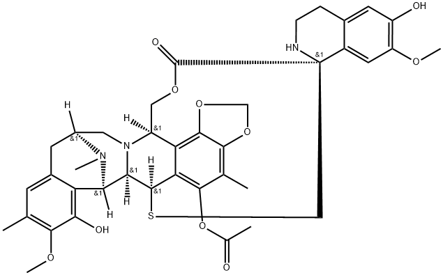 Spiro[6,16-(epithiopropanoxymethano)-7,13-imino-12H-1,3-dioxolo[7,8]isoquino[3,2-b][3]benzazocine-20,1'(2'H)-isoquinolin]-19-one, 5-(acetyloxy)-3',4',6,6a,7,13,14,16-octahydro-6',8-dihydroxy-7',9-dimethoxy-4,10,23-trimethyl-, (1'R,6R,6aR,7R,13S,16R)- (9CI) Struktur