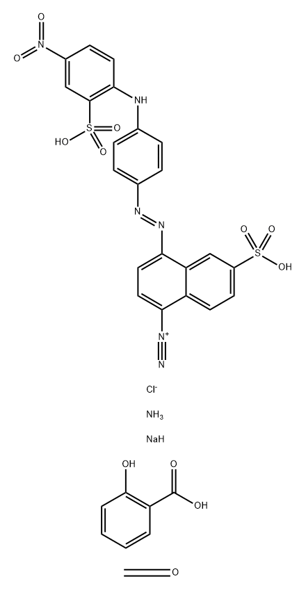 1-Naphthalenediazonium, 4-[[4-[(4-nitro-2-sulfophenyl) amino]phenyl]azo]-6-sulfo-, chloride, reaction products with formaldehyde and salicylic acid, ammonium sodium salts Struktur