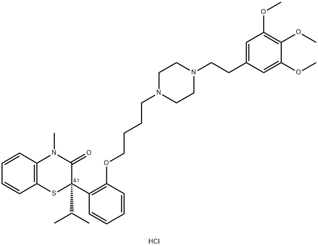 (2R)-4-メチル-2β-(1-メチルエチル)-2α-[2-[4-[4-[2-(3,4,5-トリメトキシフェニル)エチル]ピペラジン-1-イル]ブトキシ]フェニル]-2H-1,4-ベンゾチアジン-3(4H)-オン・2塩酸塩 化学構造式