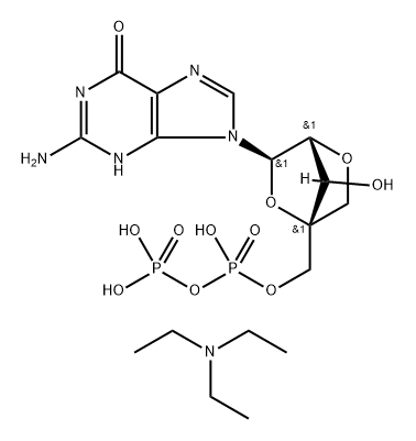 1152762-62-3 6H-Purin-6-one, 2-amino-9-[2,5-anhydro-4-C-(3,5,5-trihydroxy-3,5-dioxido-2,4-dioxa-3,5-diphosphapent-1-yl)-α-L-lyxofuranosyl]-1,9-dihydro-, compd. with N,N-diethylethanamine (1:2)