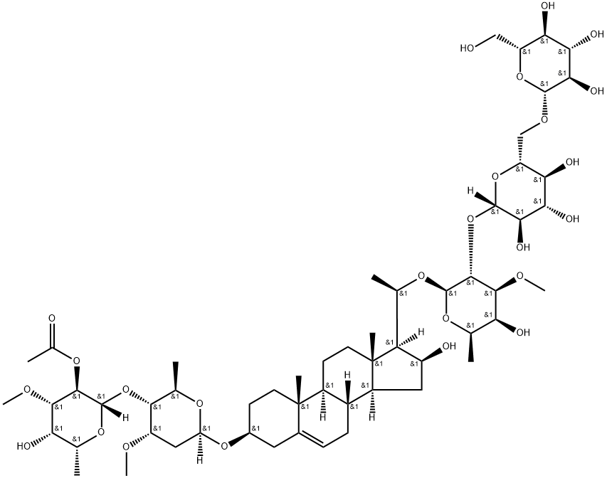 β-D-Galactopyranoside, (3β,16β,20R)-3-[[4-O-(2-O-acetyl-6-deoxy-3-O-methyl-β-D-galactopyranosyl)-2,6-dideoxy-3-O-methyl-β-D-ribo-hexopyranosyl]oxy]-16-hydroxypregn-5-en-20-yl O-β-D-glucopyranosyl-(1→6)-O-β-D-glucopyranosyl-(1→2)-6-deoxy-3-O-methyl- Struktur