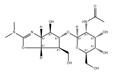 .beta.-D-Allopyranoside, 2-(dimethylamino)-3a,5,6,6a-tetrahydro-4-hydroxy-6-(hydroxymethyl)-4H-cyclopentoxazol-5-yl 2-(acetylamino)-2-deoxy-, 3aR-(3a.alpha.,4.alpha.,5.beta.,6.alpha.,6a.alpha.)- Struktur