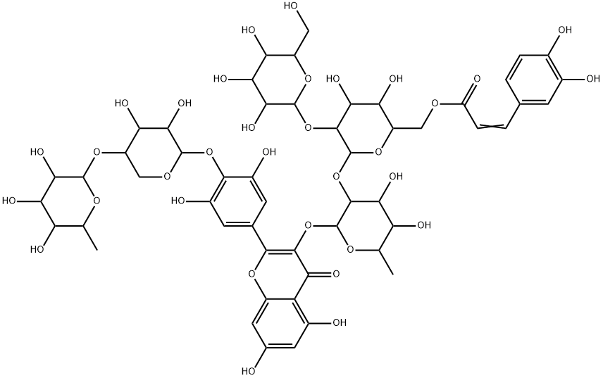 115712-92-0 4H-1-Benzopyran-4-one, 2-[4-[[4-O-(6-deoxy-α-L-mannopyranosyl)-β-D-xylopyranosyl]oxy]-3,5-dihydroxyphenyl]-3-[[O-β-D-glucopyranosyl-(1→2)-O-6-O-[(2E)-3-(3,4-dihydroxyphenyl)-1-oxo-2-propen-1-yl]-β-D-glucopyranosyl-(1→2)-6-deoxy-α-L-mannopyranosyl]oxy]-5,7-dihydroxy-