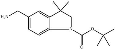 5-(氨基甲基)-3,3-二甲基二氢吲哚-1-羧酸叔丁酯 结构式