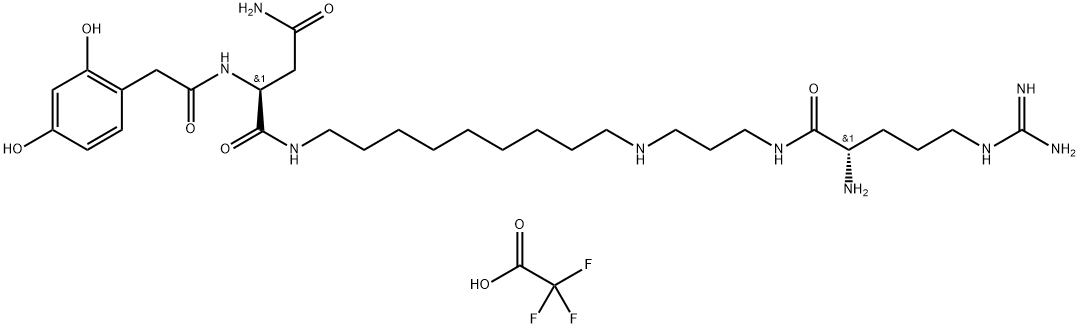 Butanediamide, N1-[9-[[3-[[(2S)-2-amino-5-[(aminoiminomethyl)amino]-1-oxopentyl]amino]propyl]amino]nonyl]-2-[[2-(2,4-dihydroxyphenyl)acetyl]amino]-, (2S)-, 2,2,2-trifluoroacetate (1:3),1161025-20-2,结构式