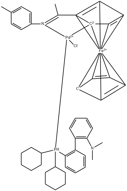 Palladium, chloro[2'-(dicyclohexylphosphino-.kappa.P)-N,N-dimethyl[1,1'-biphenyl]-2-amine][2-[1-[(4-methylphenyl)imino-.kappa.N]ethyl]ferrocenyl-.kappa.C]-, 结构式