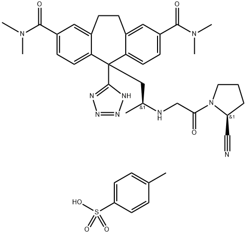 1163719-08-1 5H-Dibenzo[a,d]cycloheptene-2,8-dicarboxamide, 5-[(2S)-2-[[2-[(2S)-2-cyano-1-pyrrolidinyl]-2-oxoethyl]amino]propyl]-10,11-dihydro-N2,N2,N8,N8-tetramethyl-5-(2H-tetrazol-5-yl)-, 4-methylbenzenesulfonate (1:1)