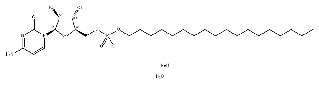 (2R,3S,4S,5R)-5-(4-氨基-2-氧代嘧啶-1(2H)-基]-3,4-二羟基-2-四氢呋喃基]甲基十八基磷酸钠水合物, 116459-64-4, 结构式