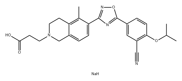 2(1H)-Isoquinolinepropanoic acid,6-[5-[3-cyano-4-(1-Methylethoxy)phenyl]-1,2,4-oxadiazol-3-yl]-3,4-dihydro-5-Methyl-,sodiuM salt(1:1) 化学構造式