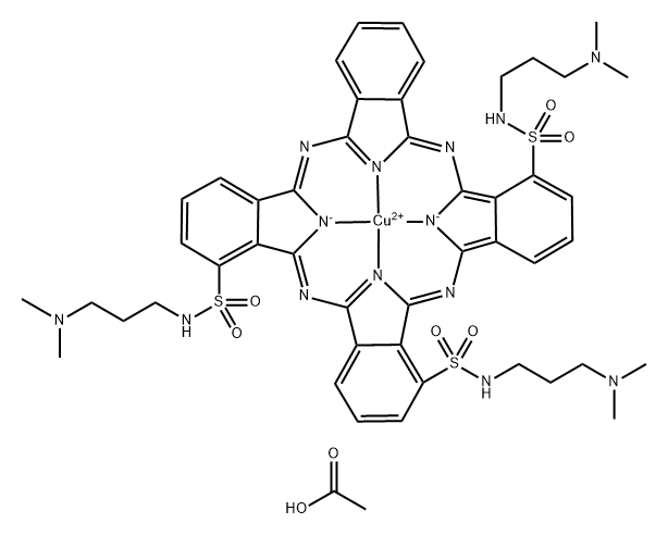 Copper, [N,N',N'-tris[3-(dimethylamino)propyl]-29H,31H-phthalocyanine-1,8,15-trisulfonamidato(2-)-.kappa.N29,.kappa.N30,.kappa.N31,.kappa.N32]-, (SP-4-2)-, triacetate Struktur