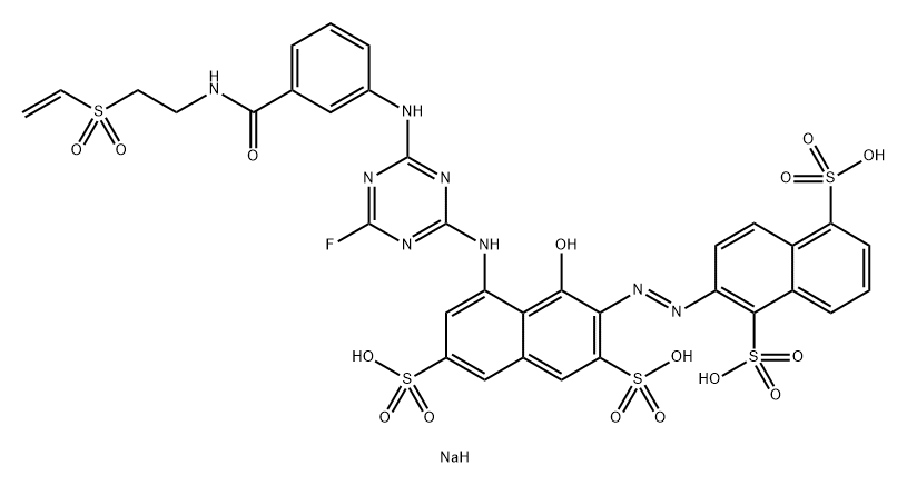 1,5-Naphthalenedisulfonic acid, 2-8-4-3-2-(ethenylsulfonyl)ethylaminocarbonylphenylamino-6-fluoro-1,3,5-triazin-2-ylamino-1-hydroxy-3,6-disulfo-2-naphthalenylazo-, tetrasodium salt Struktur