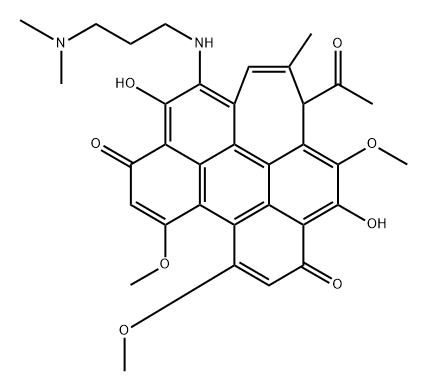 1H-Cyclohepta[ghi]perylene-6,11-dione, 1-acetyl-4-[[3-(dimethylamino)propyl]amino]-5,12-dihydroxy-8,9,13-trimethoxy-2-methyl- 结构式