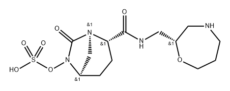 (1R,2S,5R)-2-[[[[(2S)-Hexahydro-1,4-oxazepin2-yl]methyl]amino]carbonyl]-7-oxo-1,6-diazab icyclo[3.2.1]oct-6-yl hydrogen sulfate 化学構造式