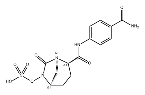 (2S,5R)-N-[4-(aminocarbonyl)phenyl]-7-oxo-6-(sulfooxy)-1,6-diazabicyclo[3.2.1]octane-2-carboxamide Struktur