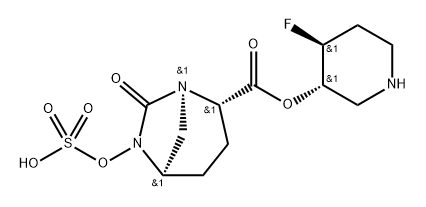 (3S,4S)-4-fluoropiperidin-3-yl (2S,5R)-7-oxo-6-(sulfooxy)-1,6-diazabicyclo[3.2.1]octane-2-carboxylate Struktur