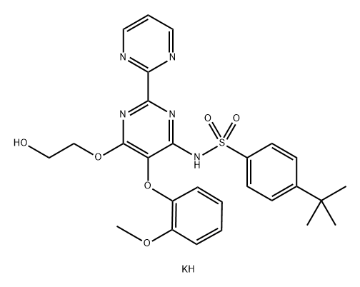 Potassium ((4-(tert-butyl)phenyl)sulfonyl)(6-(2-hydroxyethoxy)-5-(2-methoxyphenoxy)-[2,2''-bipyrimidin]-4-yl)amide Struktur