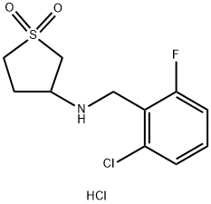 3-{[(2-chloro-6-fluorophenyl)methyl]amino}-1$l^{6}-thiolane-1,1-dione hydrochloride Struktur