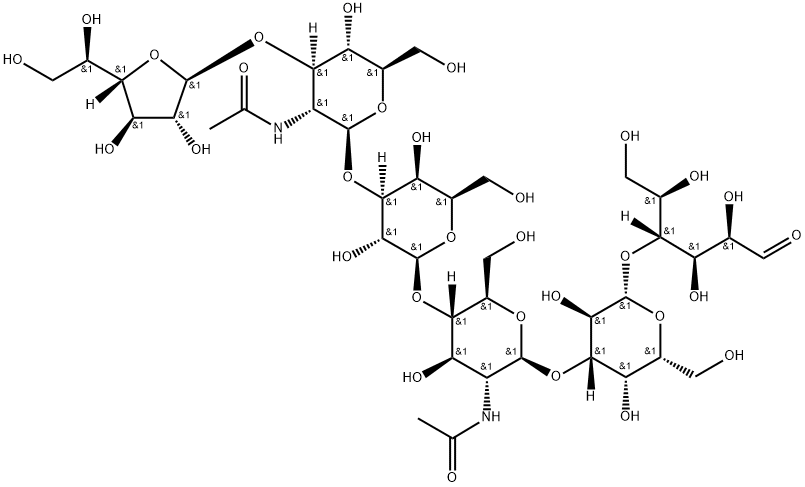 O-beta-D-galactofuranosyl-(1->3)-O-2-(acetylamino)-2-deoxy-beta-D-glucopyranosyl-(1->3)-O-beta-D-galactopyranosyl-(1->4)-O-2-(acetylamino)-2-deoxy-beta-D-glucopyranosyl-(1->3)-O-beta-D-galactopyranosyl-(1->4)- D-Glucose 化学構造式