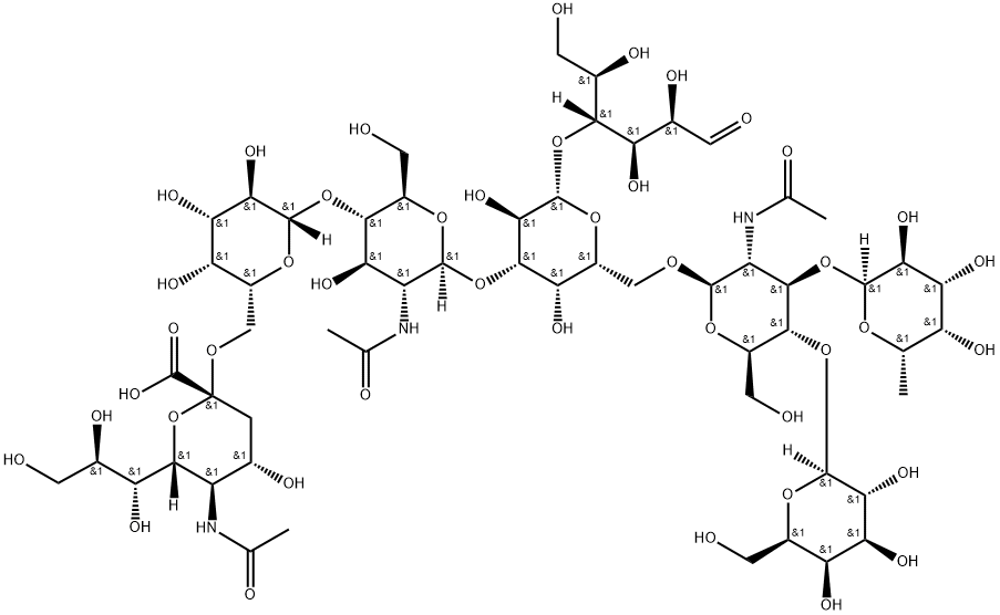 O-(N-acetyl-a-neuraminosyl)-(2->6)-O-b-D-galactopyranosyl-(1->4)-O-2-(acetylamino)-2-deoxy-b-D-glucopyranosyl-(1->3)-O-[O-6-deoxy-a-L-galactopyranosyl-(1->3)-O-[b-D-galactopyranosyl-(1->4)]-2-(acetylamino)-2-deoxy-b-D-glucopyranosyl-(1->6)]-O-b-D-mannopyr Structure