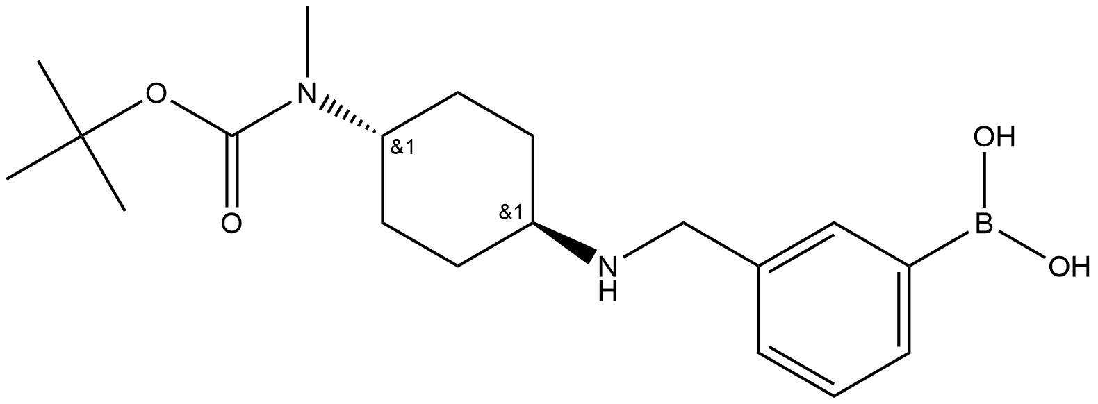 Carbamic acid, N-[trans-4-[[(3-boronophenyl)methyl]amino]cyclohexyl]-N-methyl-, C-(1,1-dimethylethyl) ester Struktur