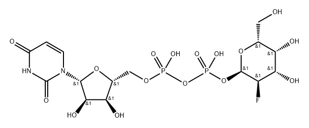 Uridine 5'-(trihydrogen diphosphate), P'-(2-deoxy-2-fluoro-α-D-galactopyranosyl) ester Structure