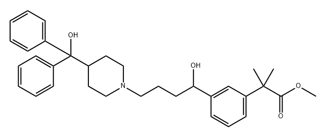 Benzeneacetic acid, 3-[1-hydroxy-4-[4-(hydroxydiphenylmethyl)-1-piperidinyl]butyl]-α,α-dimethyl-, methyl ester Structure
