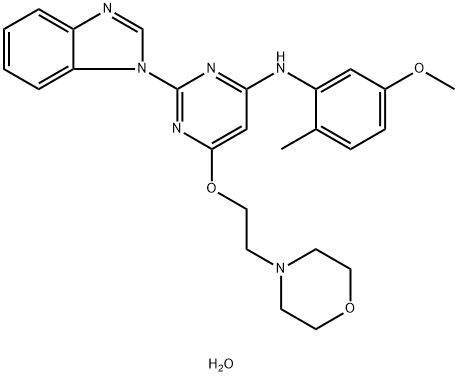 1188890-30-3 4-Pyrimidinamine, 2-(1H-benzimidazol-1-yl)-N-(5-methoxy-2-methylphenyl)-6-[2-(4-morpholinyl)ethoxy]-, hydrate (1:1)