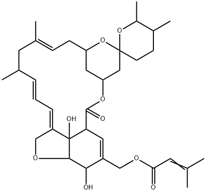 Milbemycin B,5-O-demethyl-28-deoxy-6,28-epoxy-25-methyl-26-[(3-methyl-1-oxo-2-buten-1-yl)oxy]-,(6R,25R)-,119053-92-8,结构式